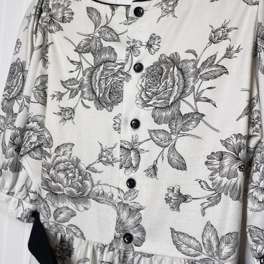 Vintage‎ Lanz Originals Black & White Floral Cottagcore Dress Size 8